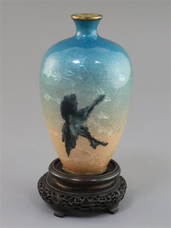 A Japanese wireless cloisonne Ginbari enamel carp vase, by Ogasawara Shuzo, Meiji Period, H. 15 cm, faults
